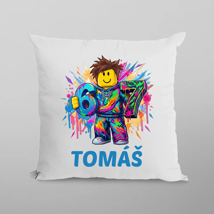 Six seven - 67 - jméno - inspirováno Robloxem - polštář s potiskem - personalizovaný produkt