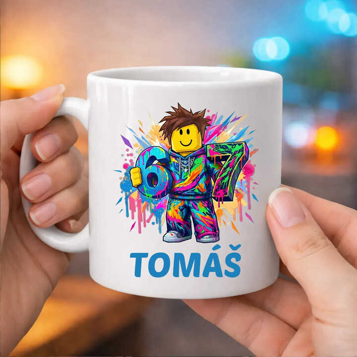 Six seven - 67 - jméno - inspirováno Robloxem - hrnek s potiskem - personalizovaný produkt