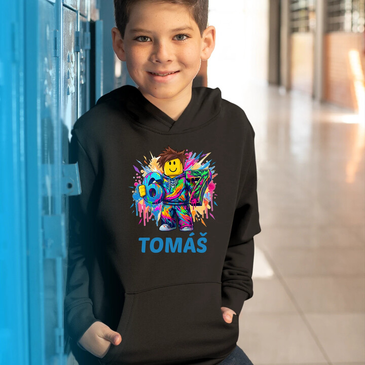 Six seven - 67 - jméno - inspirováno Robloxem - dětská mikina s kapucí - personalizovaný produkt
