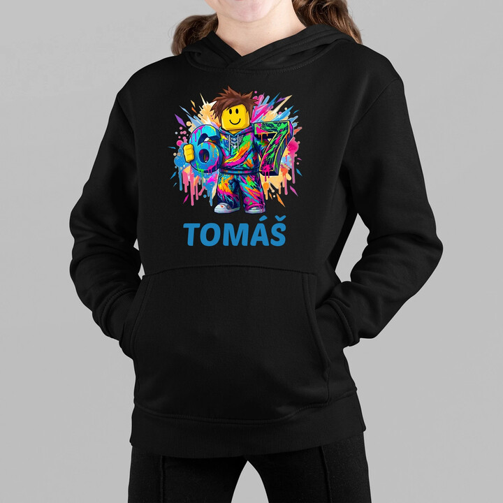 Six seven - 67 - jméno - inspirováno Robloxem - dětská mikina s kapucí - personalizovaný produkt