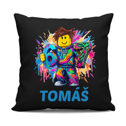 Six seven - 67 - jméno - inspirováno Robloxem - černý polštář s potiskem - personalizovaný produkt
