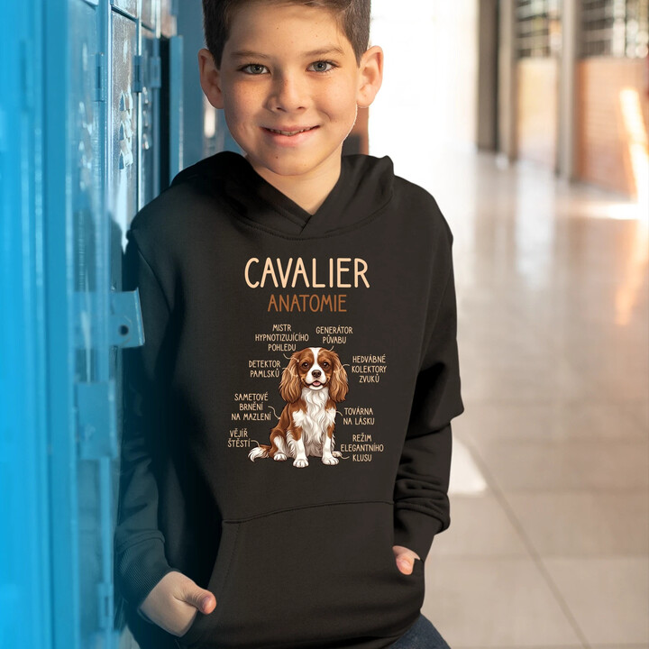 Cavalier - anatomie - dětská mikina s kapucí