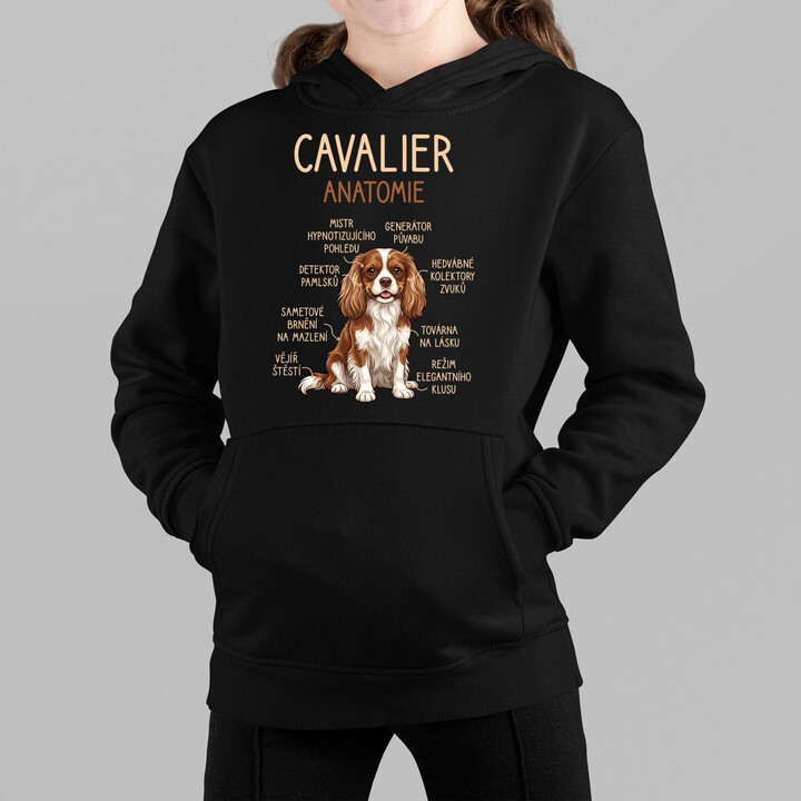 Cavalier - anatomie - dětská mikina s kapucí