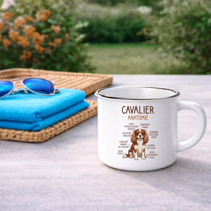 Cavalier – anatomie  - keramický smaltovaný hrneček s potiskem