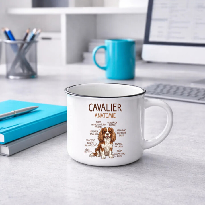 Cavalier – anatomie  - keramický smaltovaný hrneček s potiskem