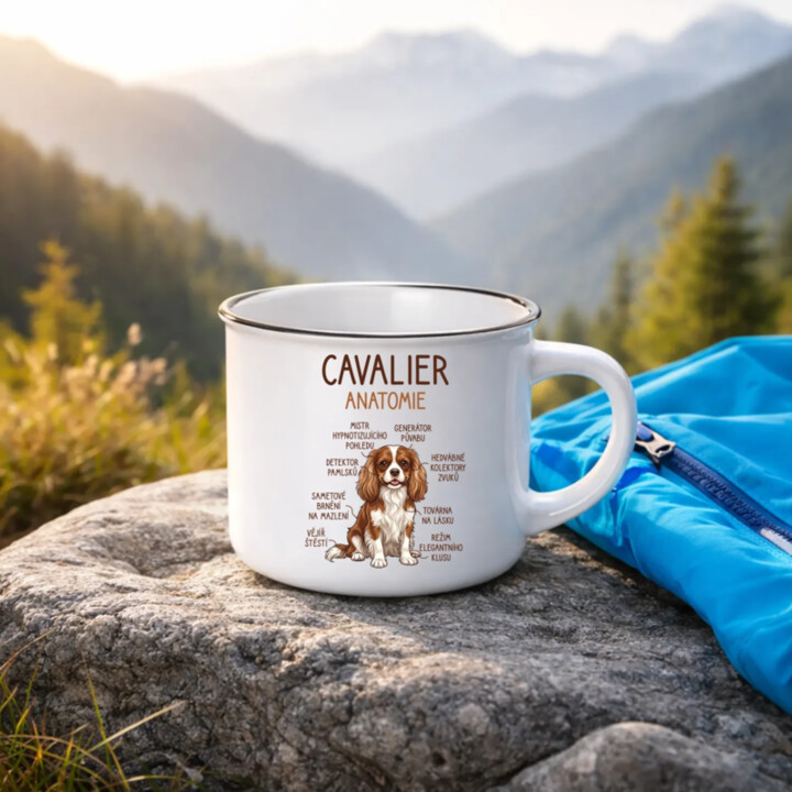 Cavalier – anatomie  - keramický smaltovaný hrneček s potiskem