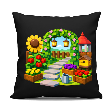 Grow a garden - černý polštář s potiskem