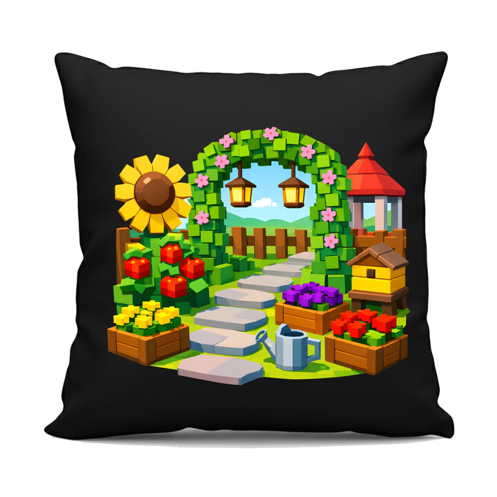 Grow a garden - černý polštář s potiskem