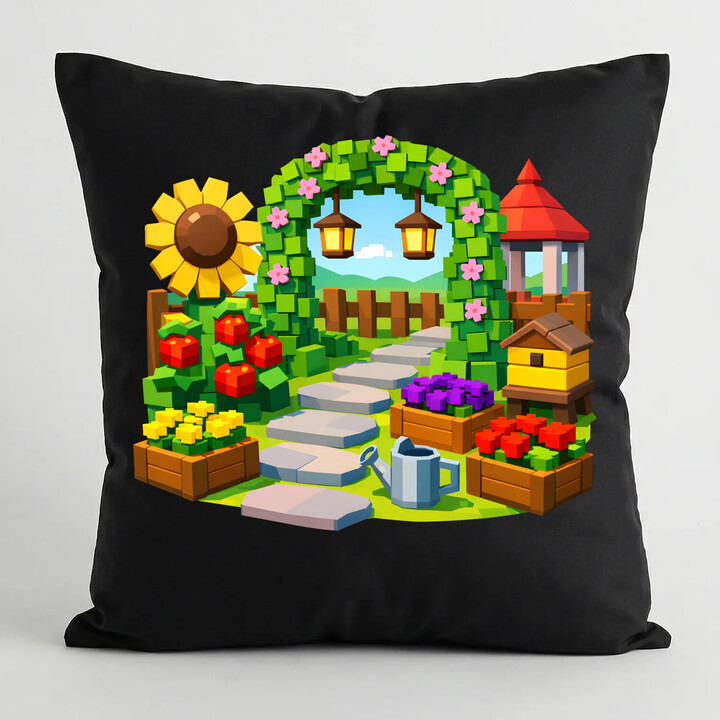 Grow a garden - černý polštář s potiskem