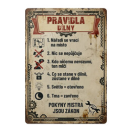 Pravidla dílny - dřevěná cedulka s potiskem