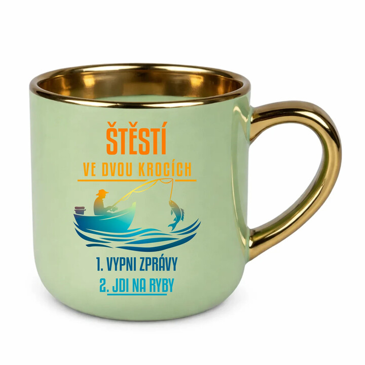 Štěstí ve dvou krocích: vypni zprávy, jdi na ryby - Elegantní hrnek na dárek