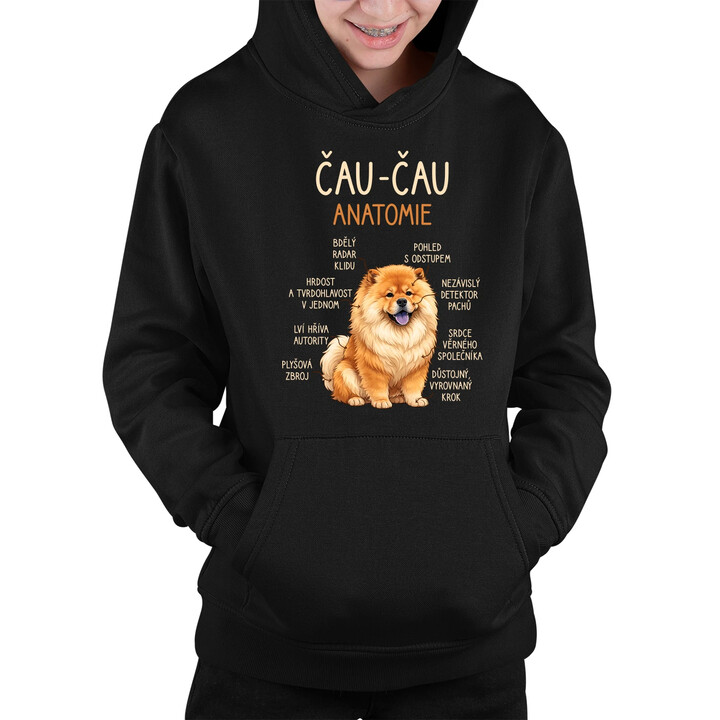 Čau-čau - anatomie - dětská mikina s kapucí