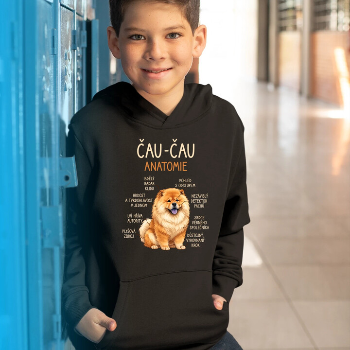 Čau-čau - anatomie - dětská mikina s kapucí