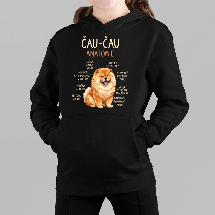 Čau-čau - anatomie - dětská mikina s kapucí