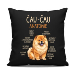 Čau-čau - anatomie - černý polštář s potiskem