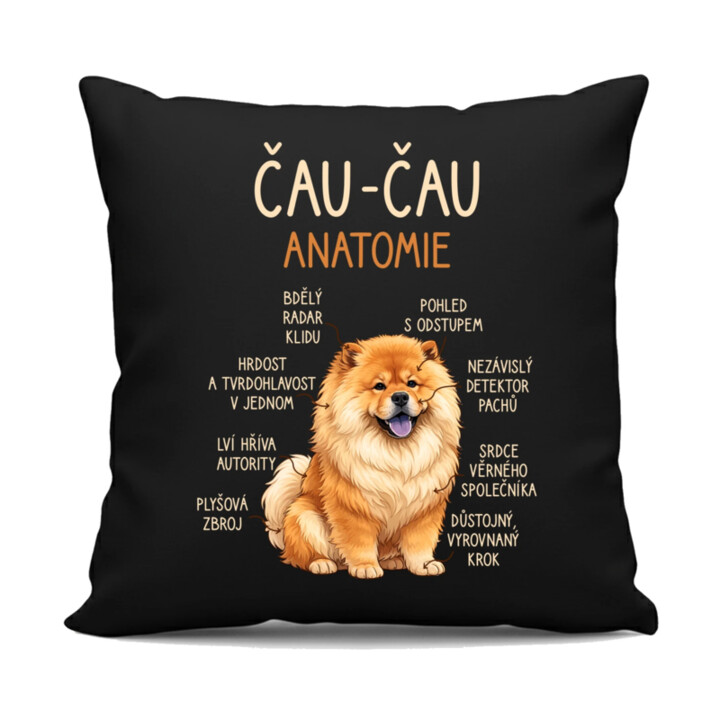 Čau-čau - anatomie - černý polštář s potiskem