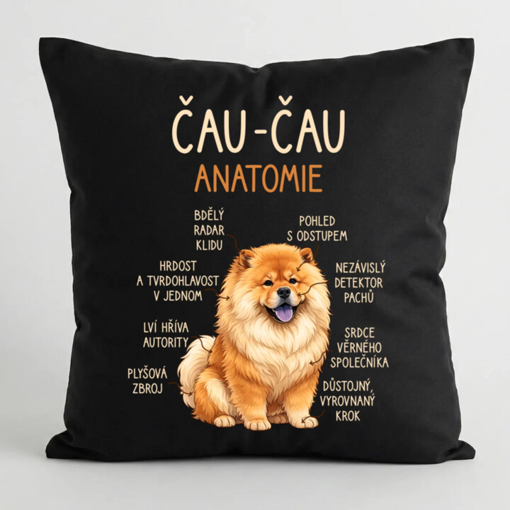 Čau-čau - anatomie - černý polštář s potiskem