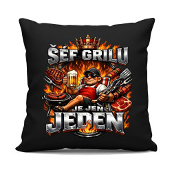 Šéf grilu je jen jeden - černý polštář s potiskem
