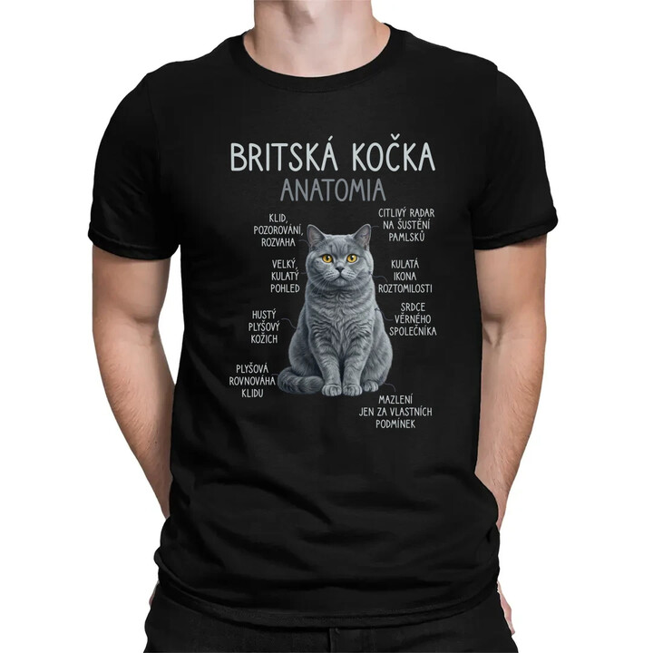 Britská kočka - anatomie - pánské tričko s potiskem