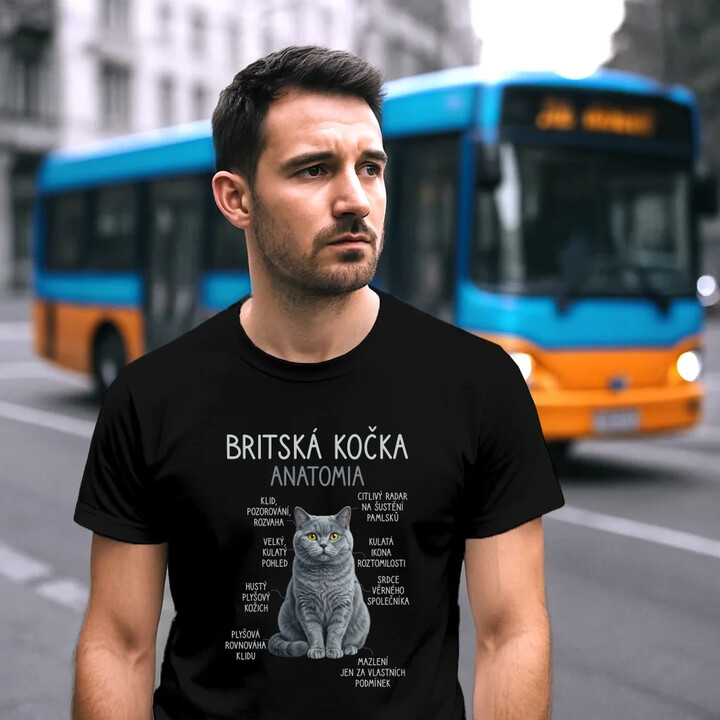 Britská kočka - anatomie - pánské tričko s potiskem