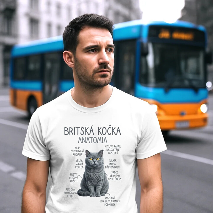 Britská kočka - anatomie - pánské tričko s potiskem