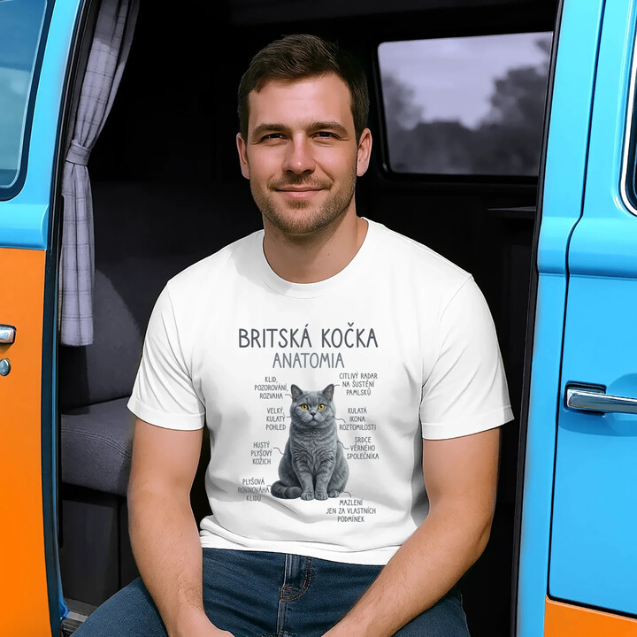 Britská kočka - anatomie - pánské tričko s potiskem