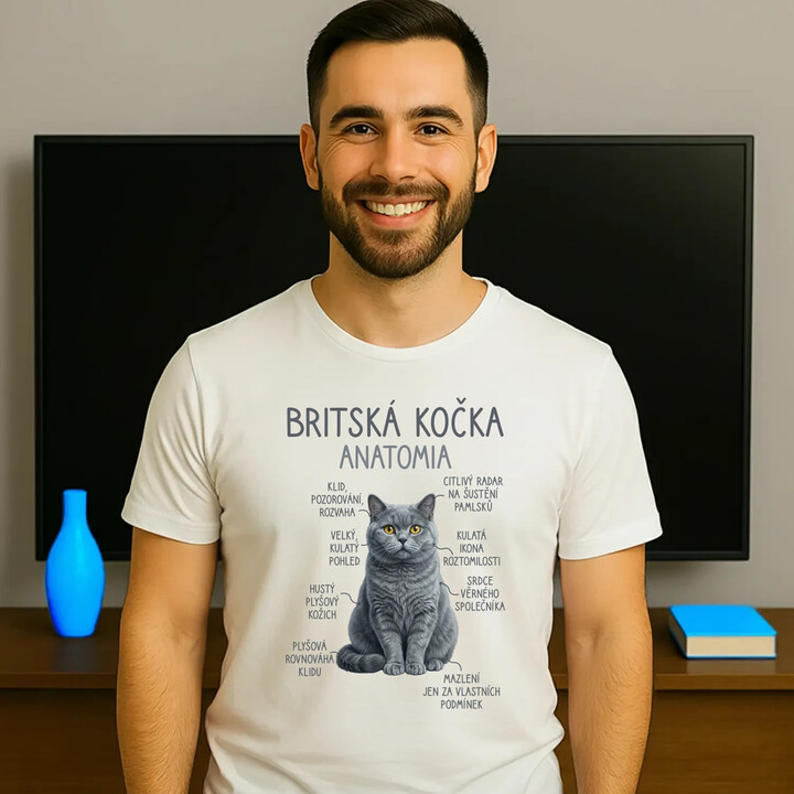 Britská kočka - anatomie - pánské tričko s potiskem