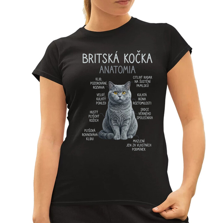 Britská kočka - anatomie  - dámské tričko s potiskem