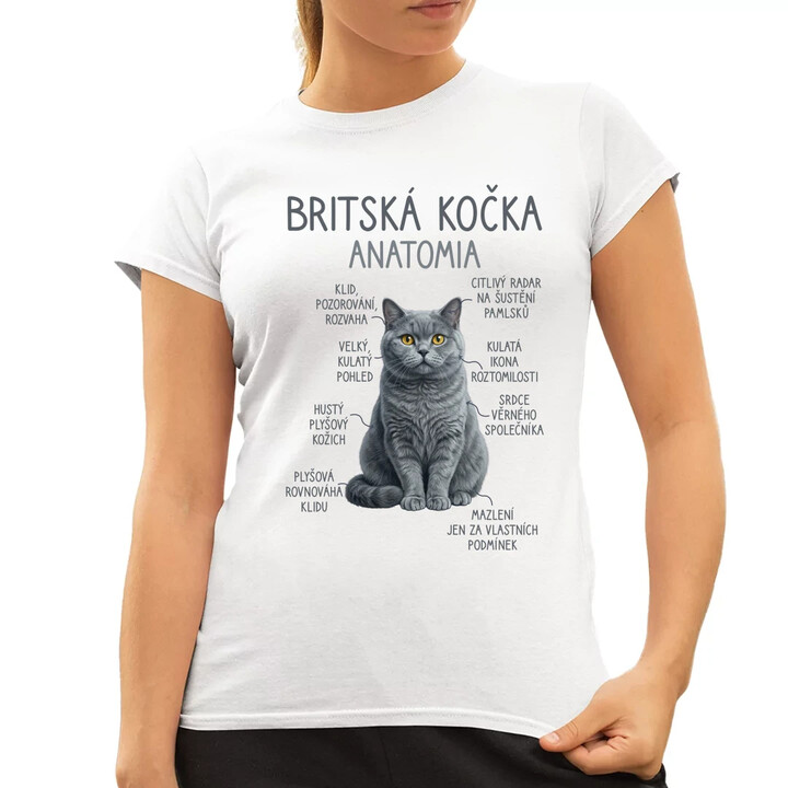Britská kočka - anatomie  - dámské tričko s potiskem