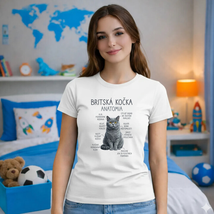 Britská kočka - anatomie  - dámské tričko s potiskem