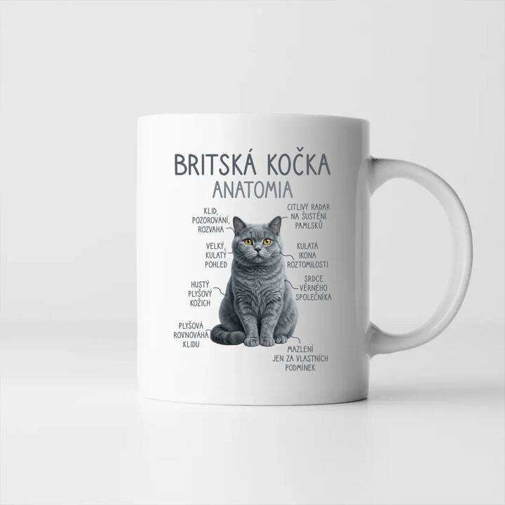 Britská kočka - anatomie - hrnek s potiskem