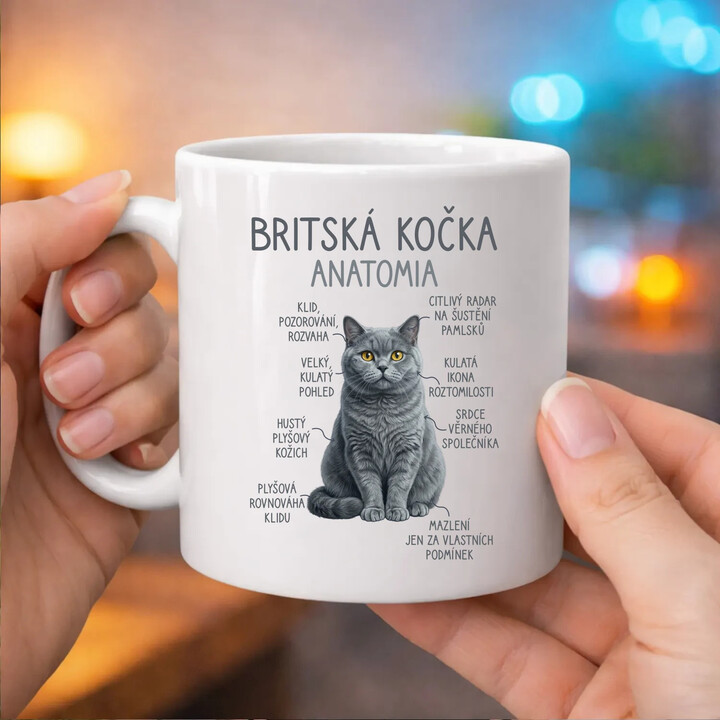 Britská kočka - anatomie - hrnek s potiskem