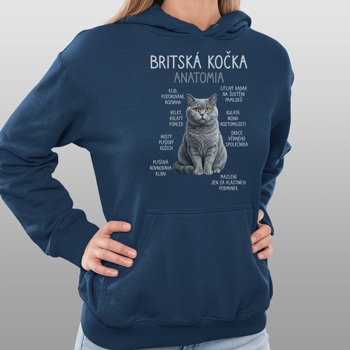 Britská kočka - anatomie - dámská mikina s potiskem