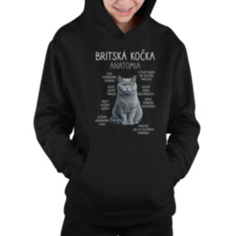 Britská kočka – anatomie - dětská mikina s kapucí