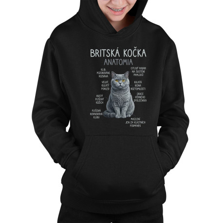 Britská kočka – anatomie - dětská mikina s kapucí