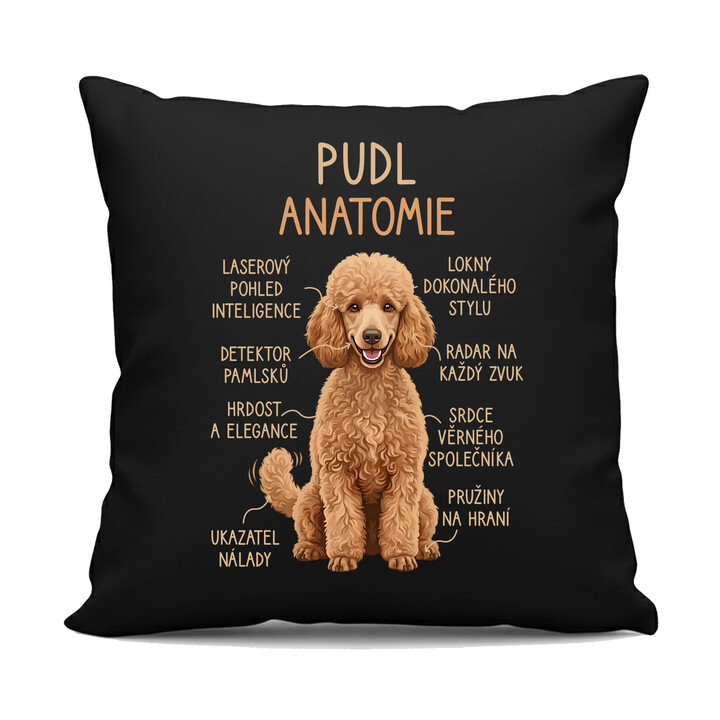 Pudl - anatomie - černý polštář s potiskem