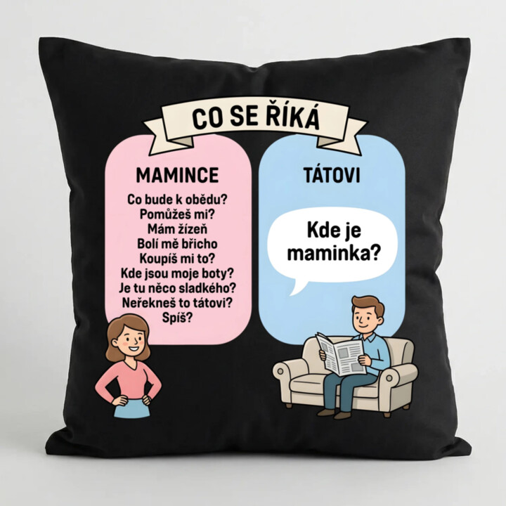Co se říká mamince - černý polštář s potiskem