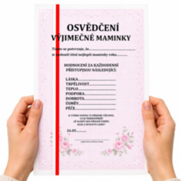 Vysvědčení výjimečné maminky – dárek pro maminku - personalizovaný produkt