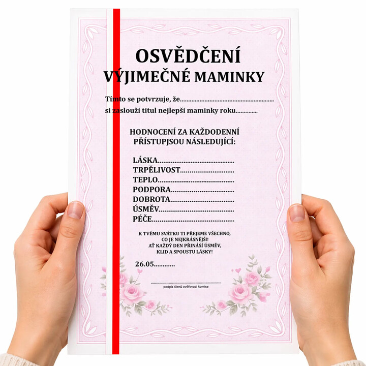 Vysvědčení výjimečné maminky - dárek pro maminku - personalizovaný produkt