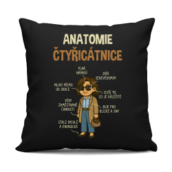 Anatomie – čtyřicátnice - černý polštář s potiskem