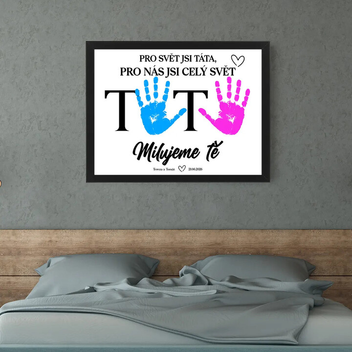 Pro svět jsi táta, pro nás jsi celý svět. Milujeme tě - doplň jméno - Plakát jako dárek - personalizovaný produkt