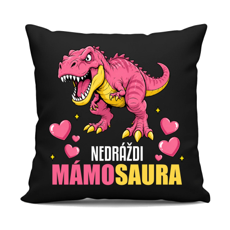 Nedráždi mámosaura - černý polštář s potiskem