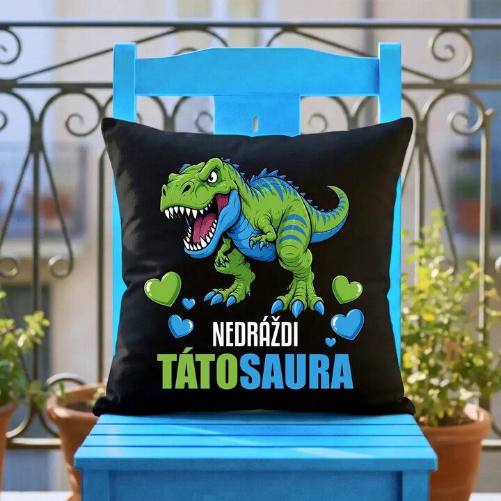 Nedráždi tátosaura - černý polštář s potiskem