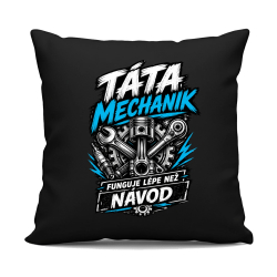 Táta mechanik - funguje lépe než návod - černý polštář s potiskem