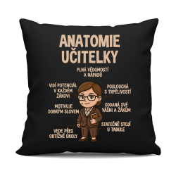Anatomie učitelky - černý polštář s potiskem