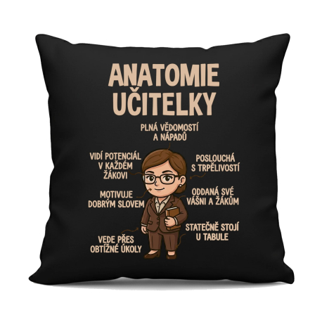 Anatomie učitelky - černý polštář s potiskem