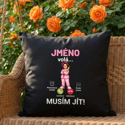 Černý polštář Jméno volá musím jít - personalizovaný produkt