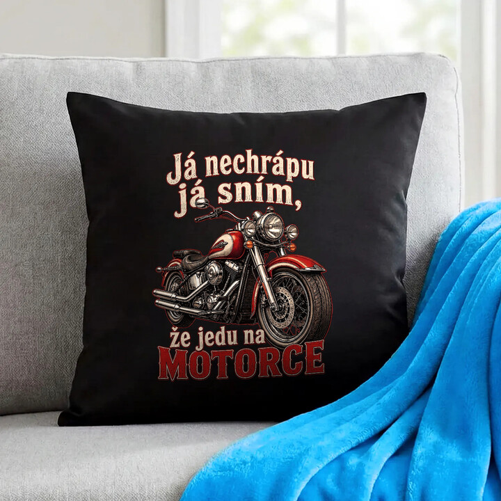 Černý polštář Já nechrápu já sním že jedu na motorce