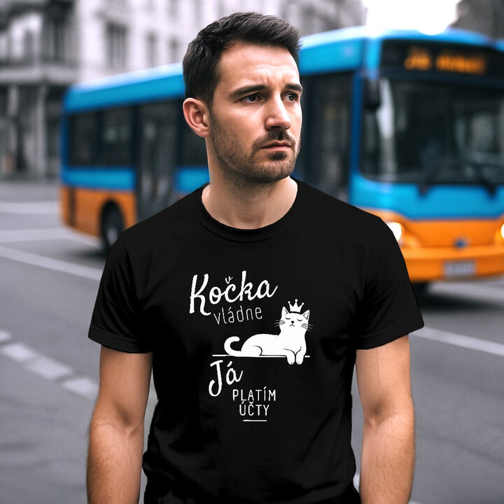Kočka vládne, já platím účty - pánské tričko s potiskem