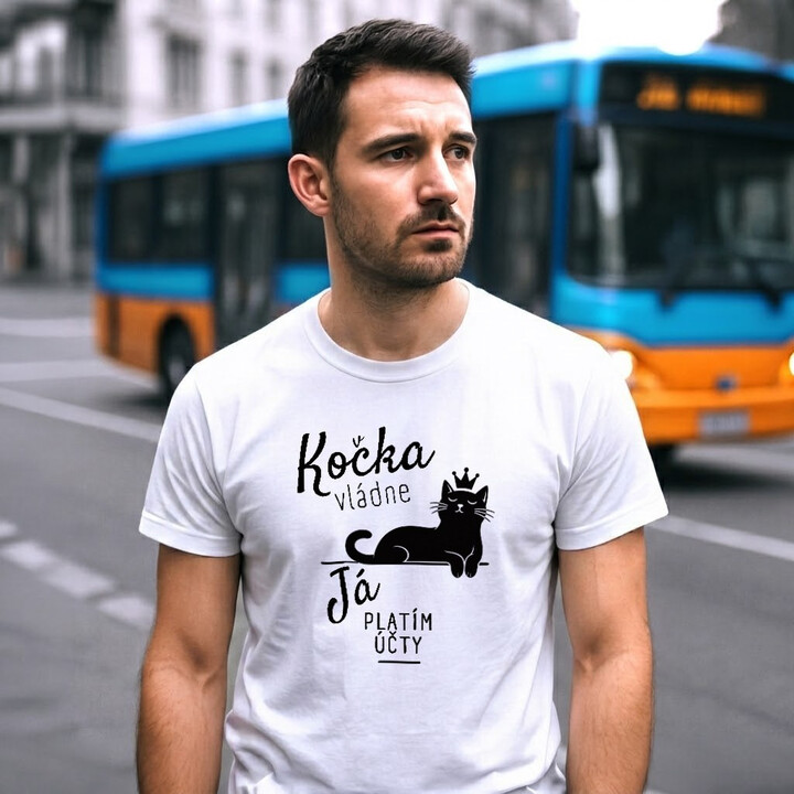 Kočka vládne, já platím účty - pánské tričko s potiskem